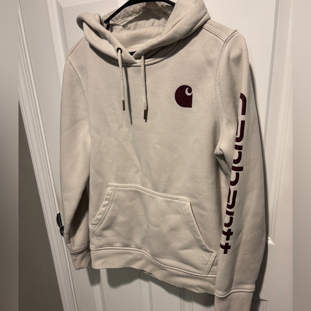 Carhartt Hoodie Cream with Burgundy Accents